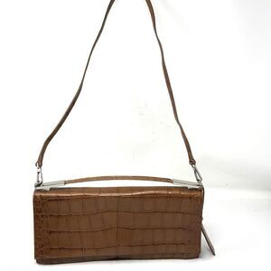 Antonio Melani Brown Croc Embossed Top Handle Structured Purse W/Crossbody Strap